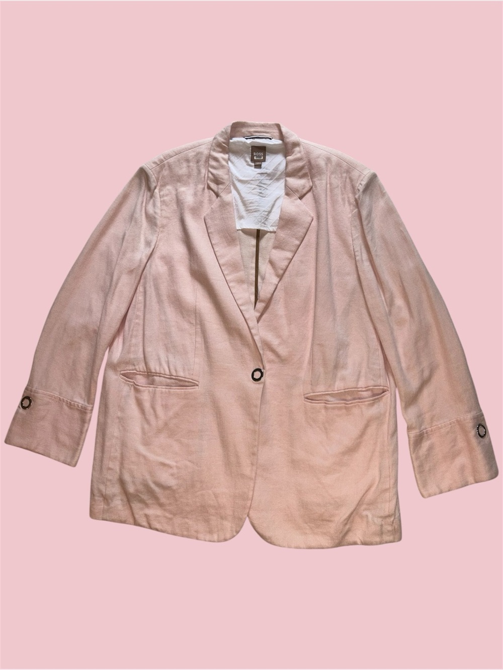 Boss Light Pink Women's Single Breasted Linen Blazer Jacket